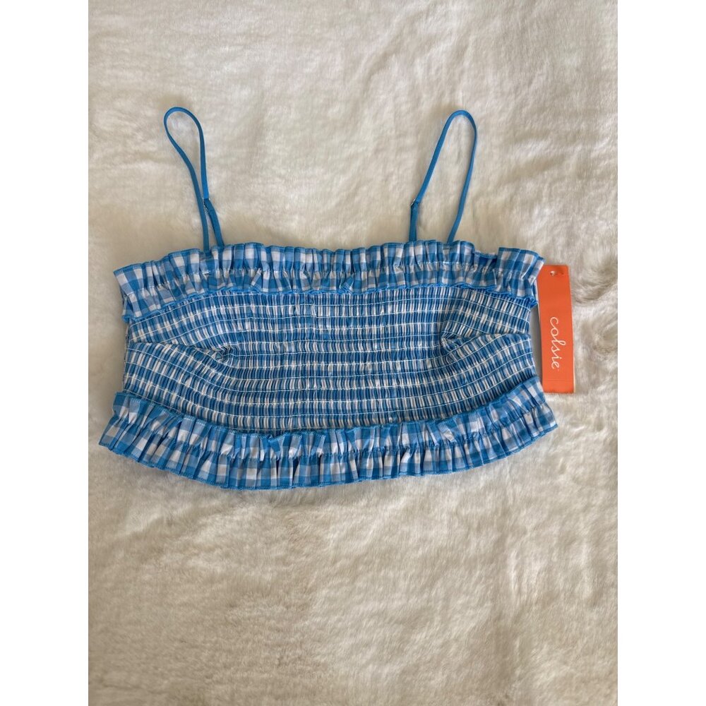 Colsie size Small Blue Gingham Woven Bandeau Bralette NEW - Picture 2 of 5